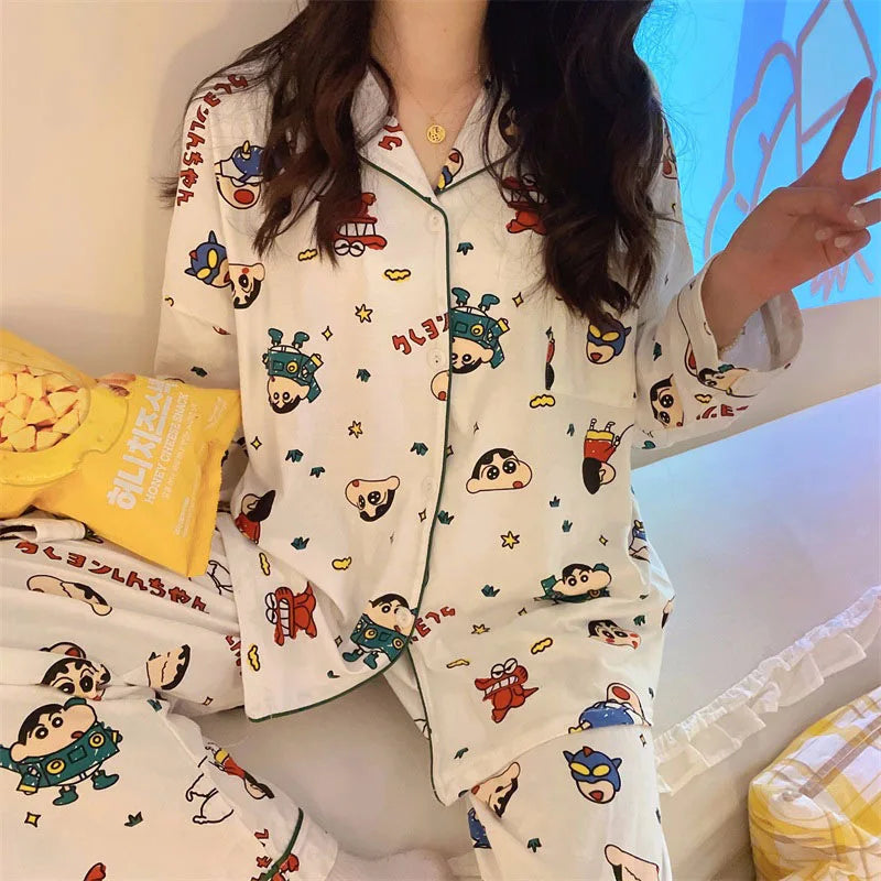 Crayon Shin-Chan Anime Pajamas Set — Women's Kawaii Cartoon Homewear