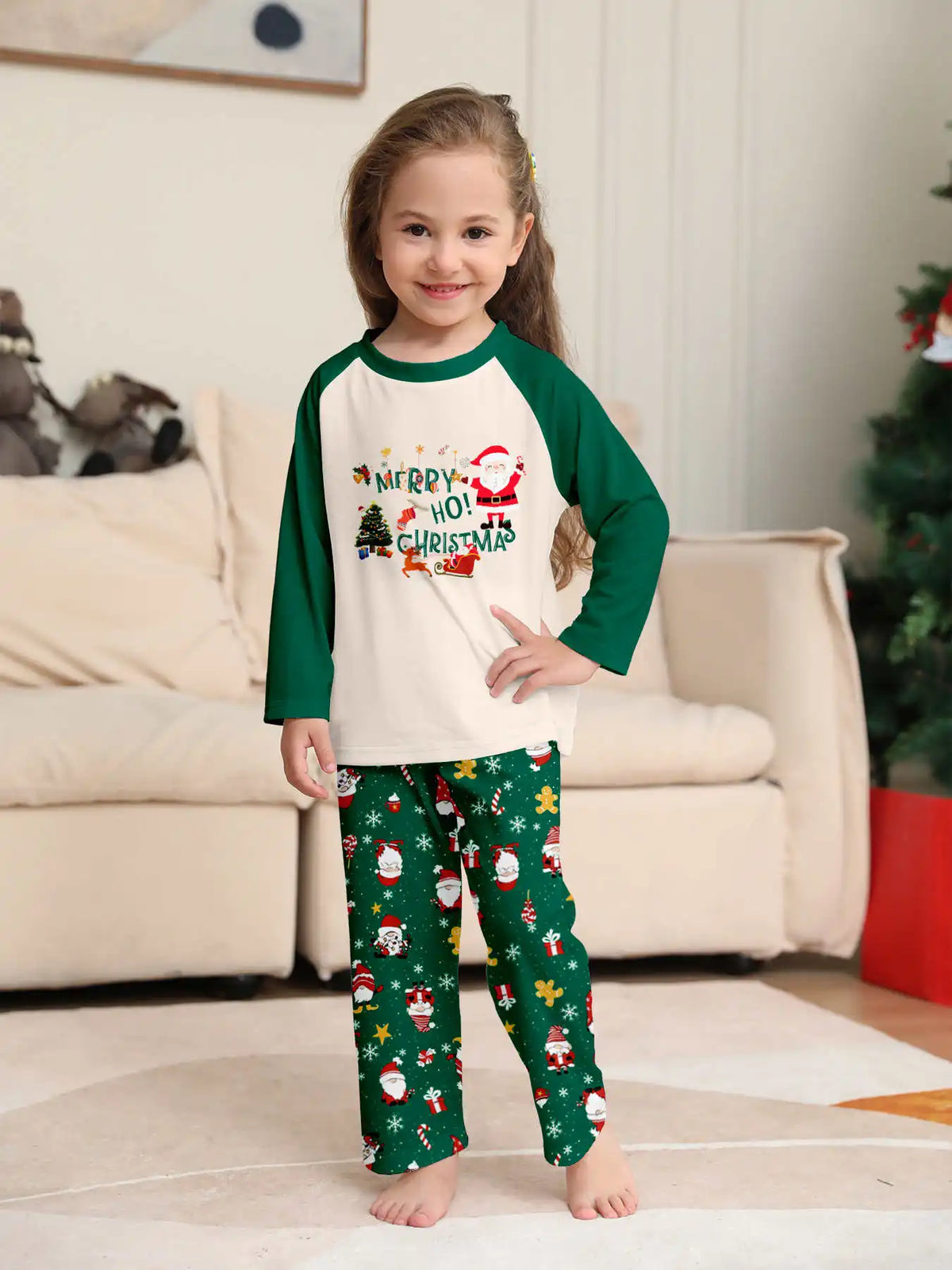 Christmas Family Matching Pajamas, Green Pattern Set for Mom, Dad & Kids