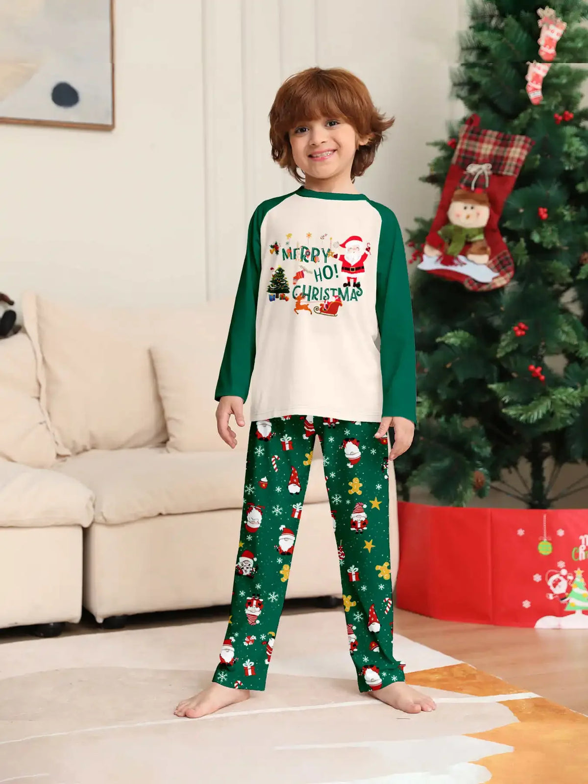 Christmas Family Matching Pajamas, Green Pattern Set for Mom, Dad & Kids