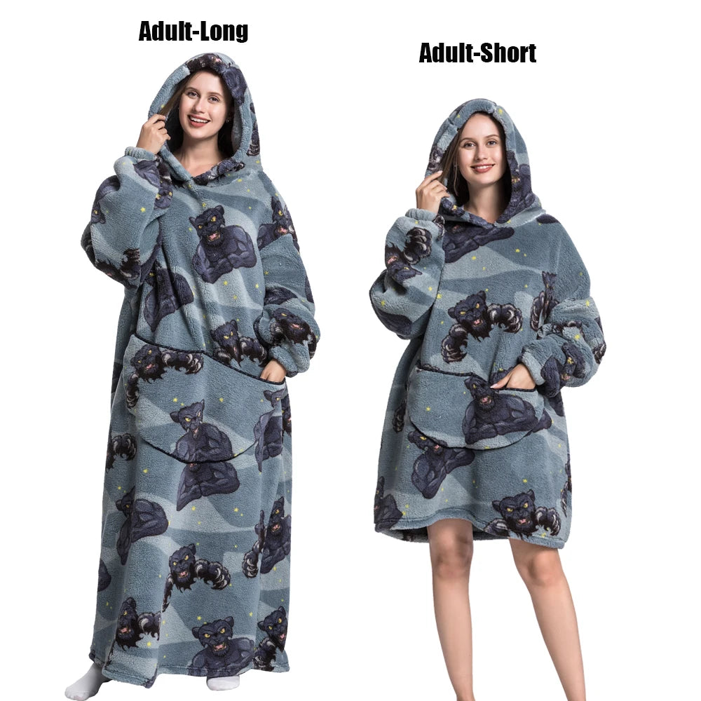 Cartoon Plush Wearable Blanket Hoodie for Adults
