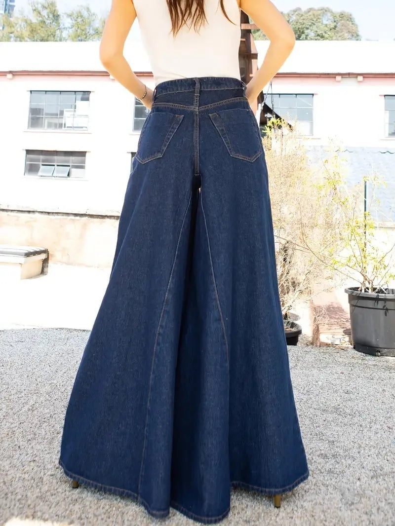 Women's Wide Leg Denim Jeans — Low Waist Washed Street Style