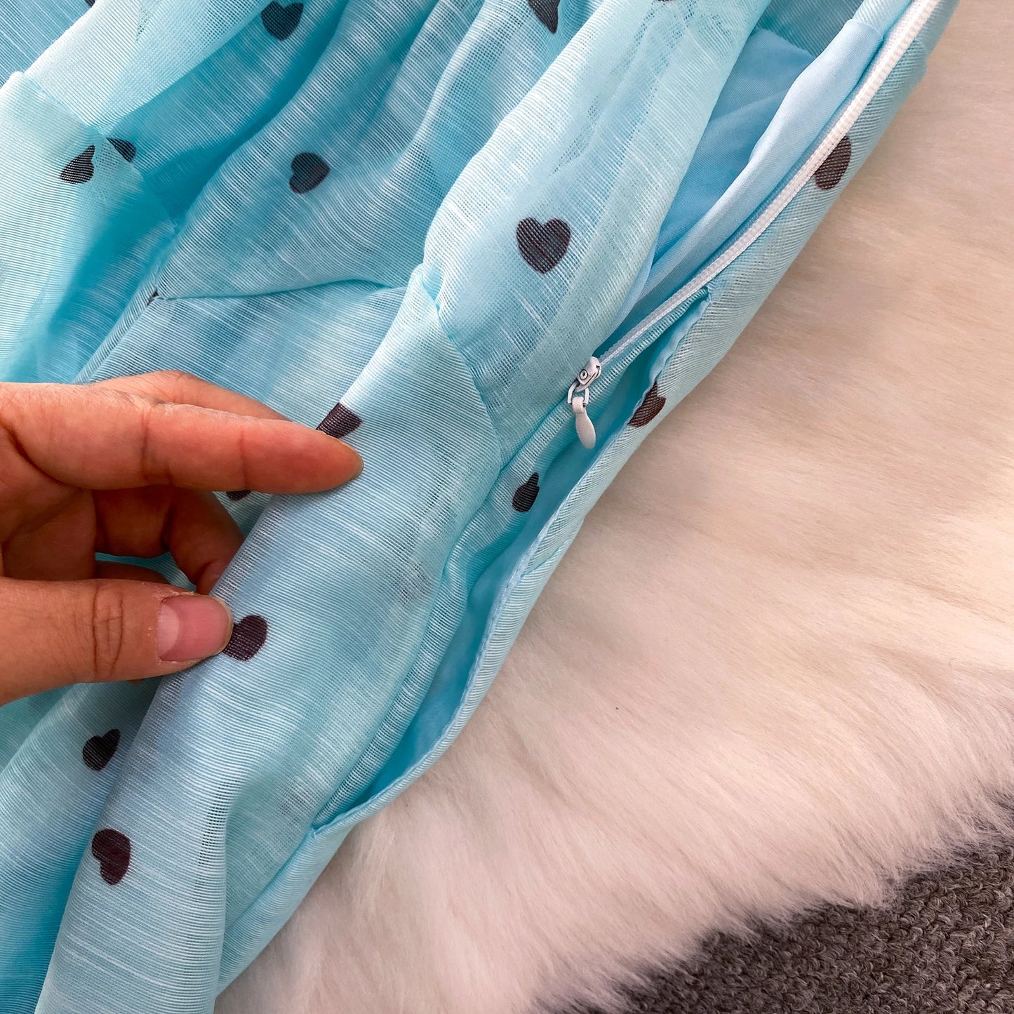 Women's French Style Sweet Chiffon Two-Piece Set — Heart Print Shirt & Flared Skirt