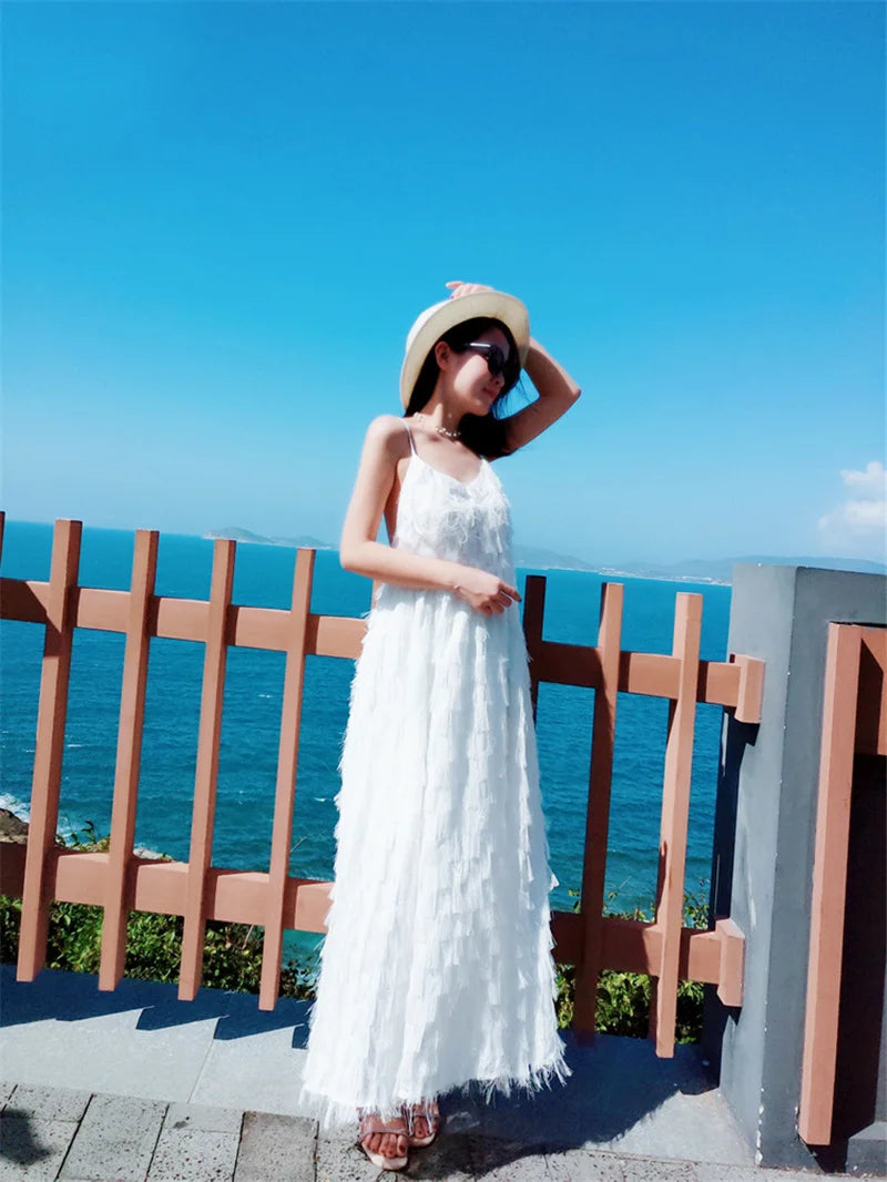Family Matching Suspender Backless Beach Dress — Mom & Daughter Summer Set