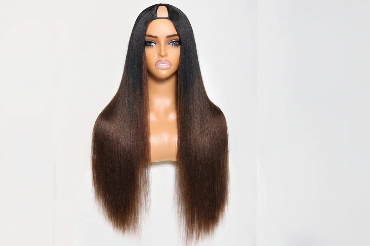 Yaki Straight V Part Wig 100% Human Hair — Minimal Leave Out | 150% Density