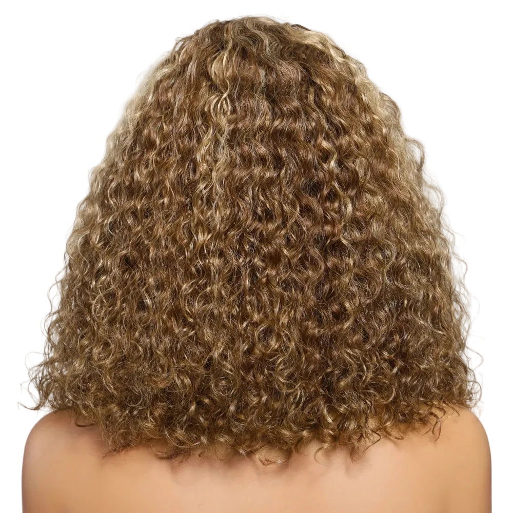 7x5 Bye-Bye Slip™ Lace Honey Blonde Highlights Voluminous Curly Bob Wig | 180% Density Glueless Human Hair