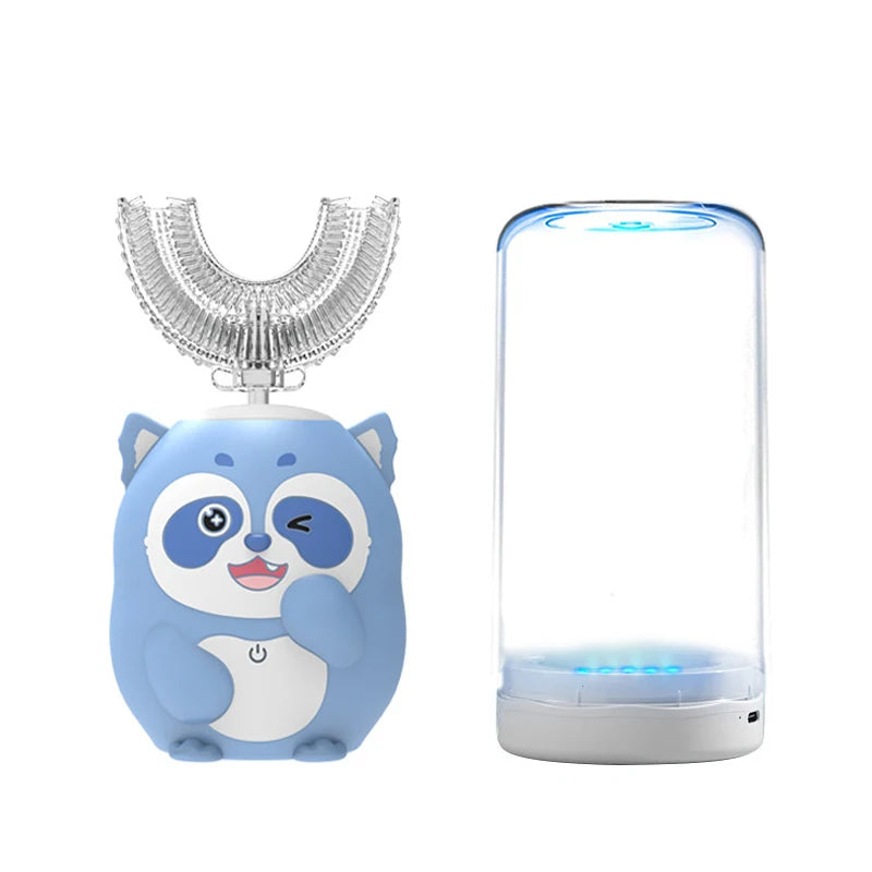 Kids U-Shaped Sonic Electric Toothbrush — 360° Automatic Silicone, USB Rechargeable, Blue Light