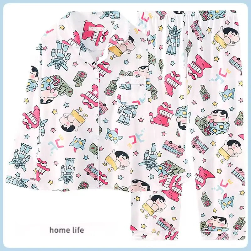 Cute Crayon Shin-Chan Pajamas Two-Piece Set — Women's Cartoon Loungewear
