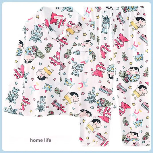 Cute Crayon Shin-Chan Pajamas Two-Piece Set — Women's Cartoon Loungewear