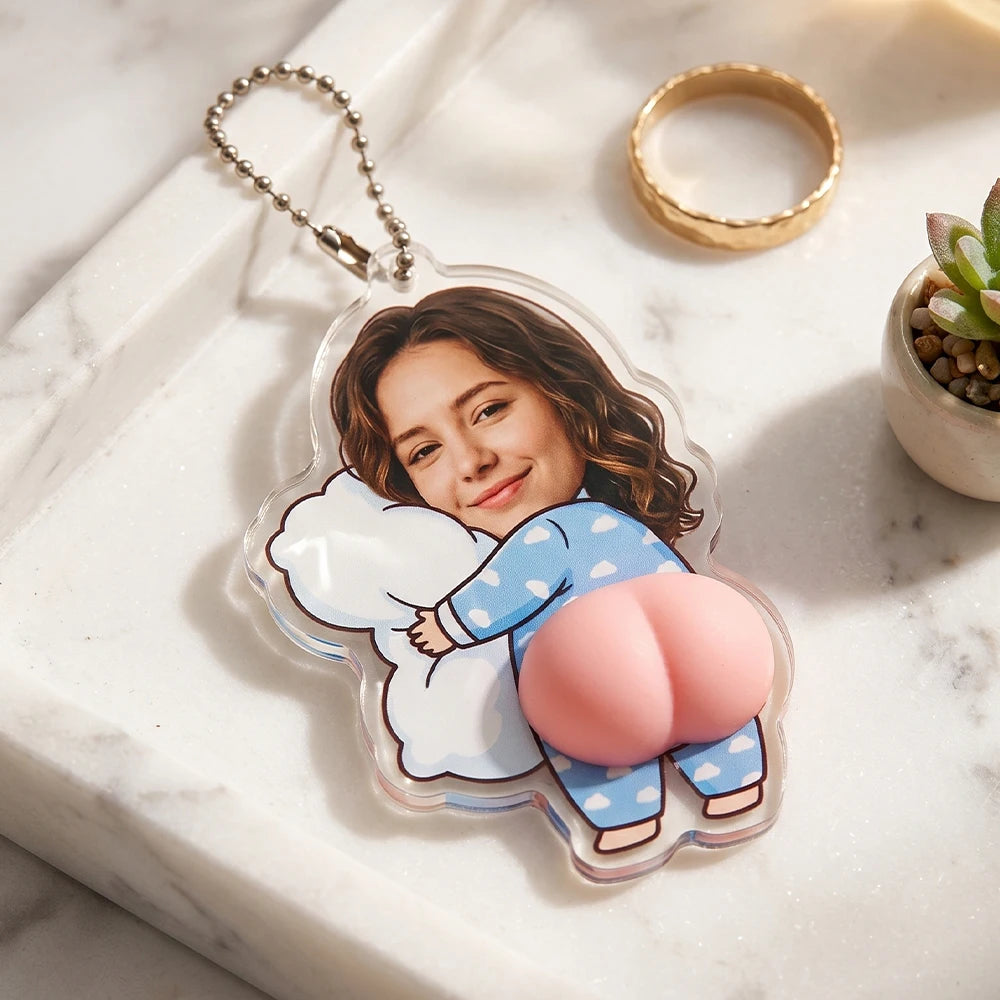 Custom Photo Hugging Pillow Keychain — Squishy Acrylic Charm | Funny Personalized Gift