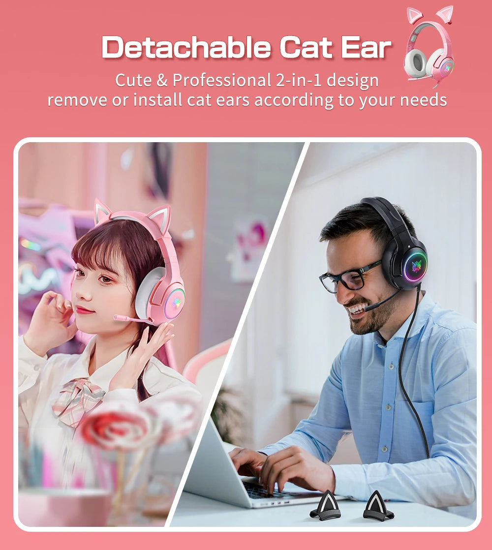 ONIKUMA K9 RGB Gaming Headset with Cat Ears & HD Mic