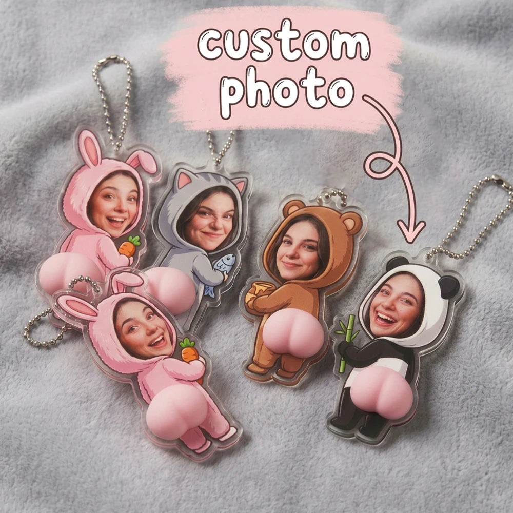 Personalized Funny Butt Keychain, Custom Photo Acrylic Bag Charm & Novelty Gift
