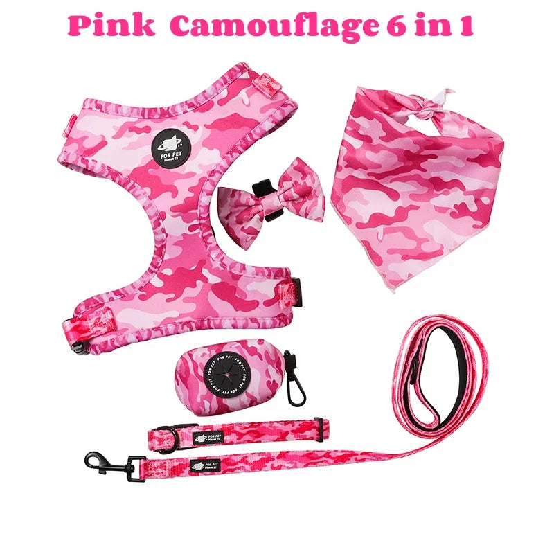 Personalized Dog Harness Suit Set — Vest, Collar, Leash, Scarf & More