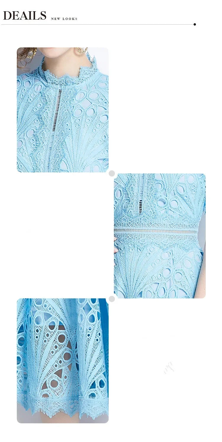 Women's Vintage High-End Lace Hollow-Out Long Dress — Slim Elegant Summer Gown