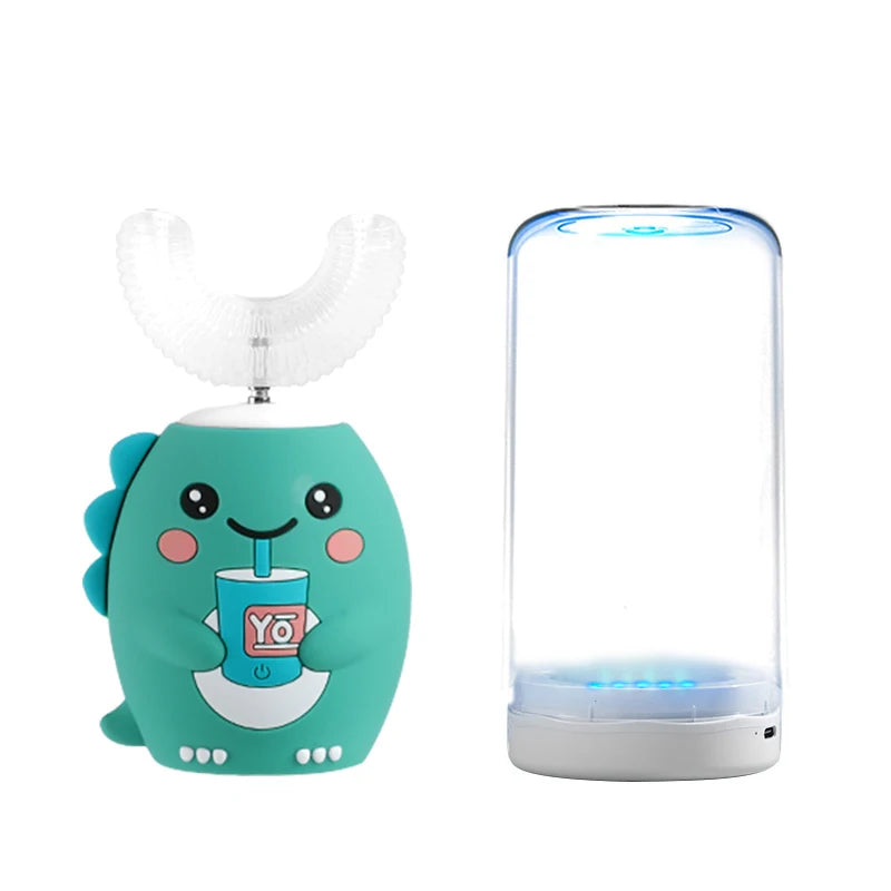 Kids U-Shaped Sonic Electric Toothbrush — 360° Automatic Silicone, USB Rechargeable, Blue Light