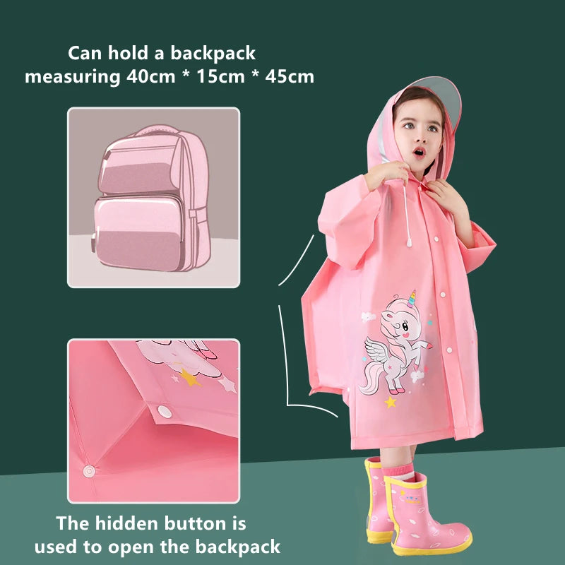 Kids Cartoon Raincoat — Dinosaur & Unicorn Waterproof Poncho