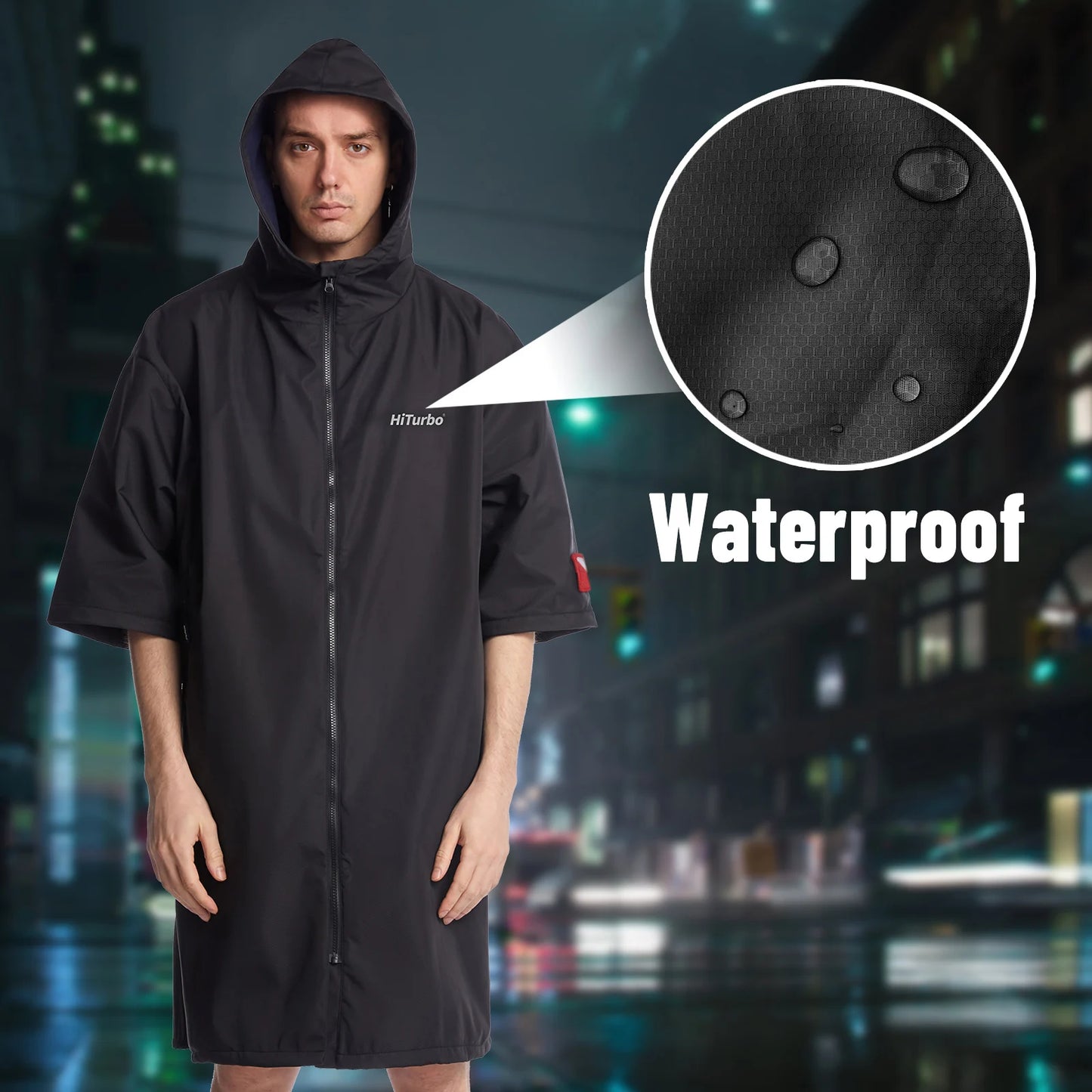 Short Sleeve Hooded Waterproof Changing Cape – Windproof Quick-Dry Surf Robe