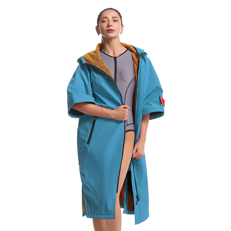 Short Sleeve Hooded Waterproof Changing Cape – Windproof Quick-Dry Surf Robe