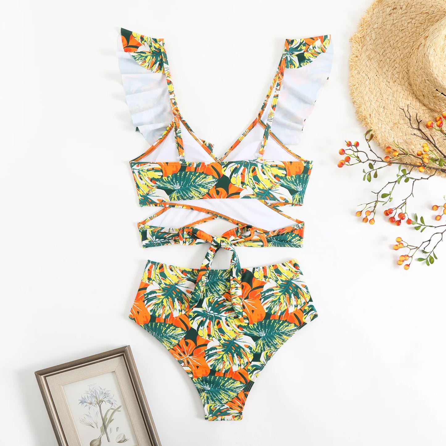 Women's Floral Print Two-Piece Bikini Set — High Waist Sexy Ruffled Swimsuit
