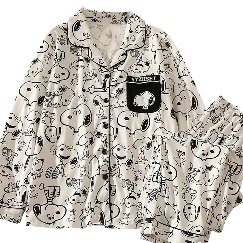 Snoopy Cartoon Pajamas Set — Soft Milk Silk Sleepwear for Men & Women