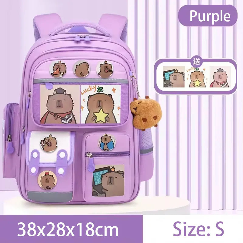 Capybara Kids Backpack — Large Capacity Anime School Bag for Boys & Girls