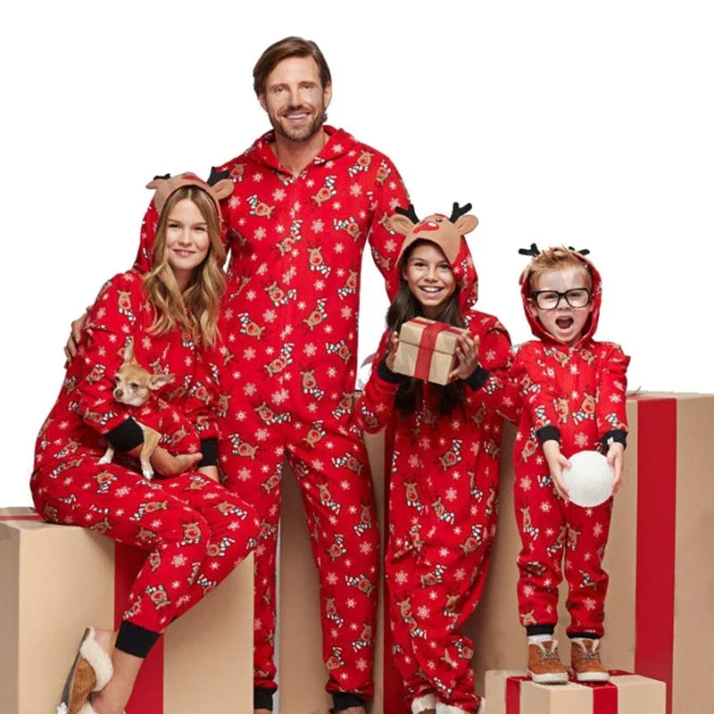 Christmas Family Matching Elk Print Onesie Pajamas