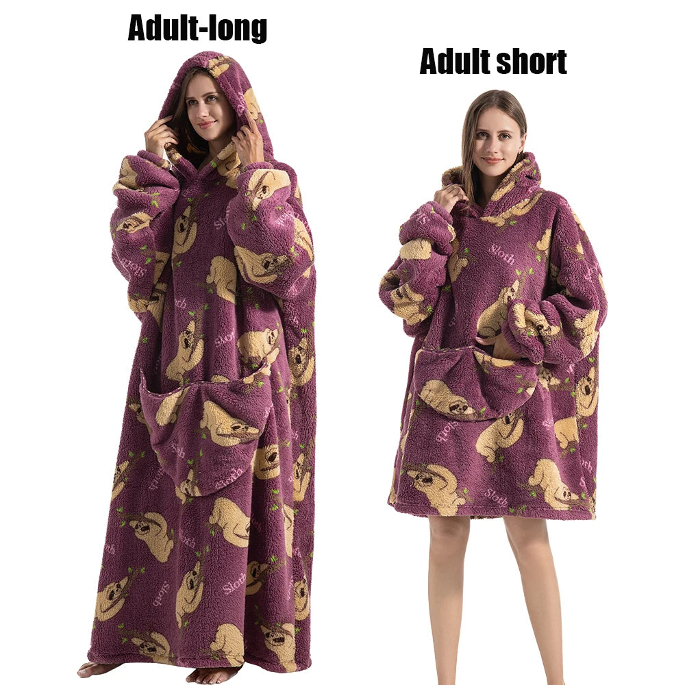 Cartoon Plush Wearable Blanket Hoodie for Adults