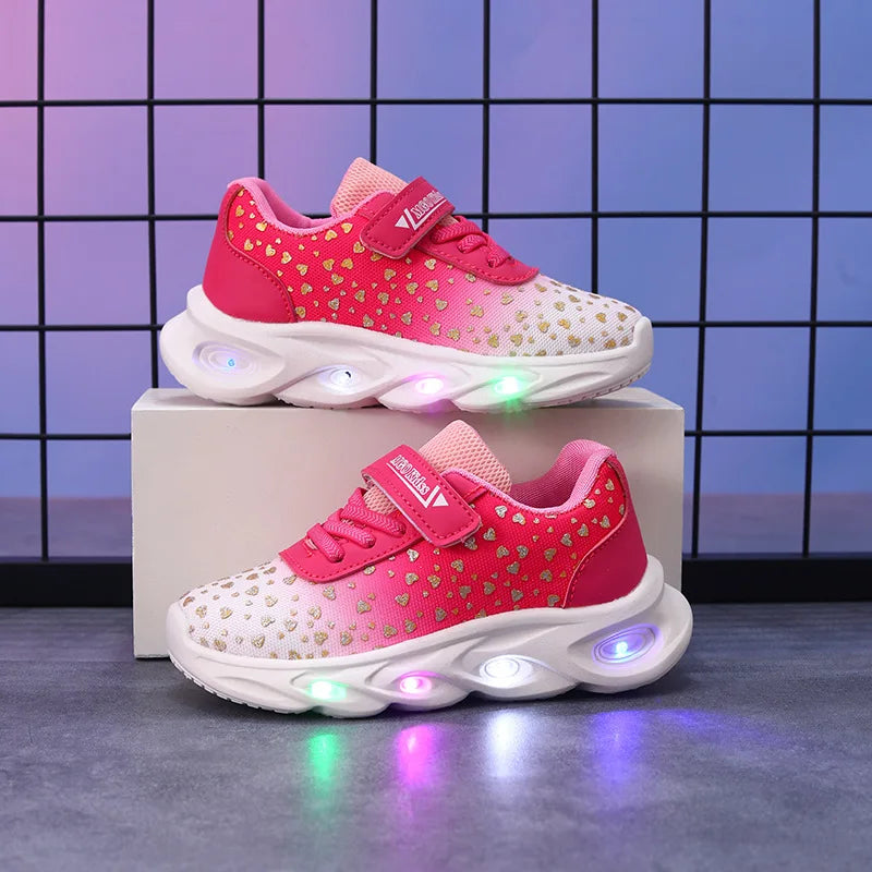 Kids' Casual Shoes Children Led Light Spring Outdoor Sneakers For Breathable Anti-slip Black  Blue Pink Size 21-30
