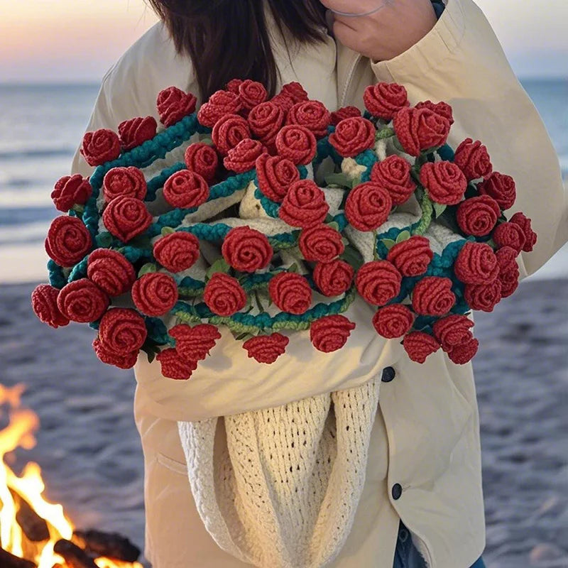 Crochet Flower Bouquet Blanket — Handmade Knit Floral Throw