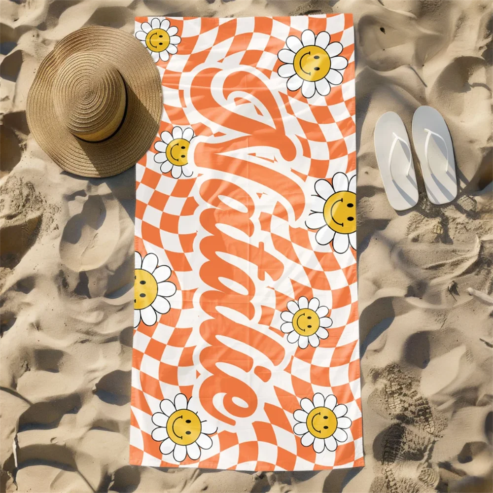 Personalized Daisy Grid Name Beach Towel | Custom Monogram Pool Towel
