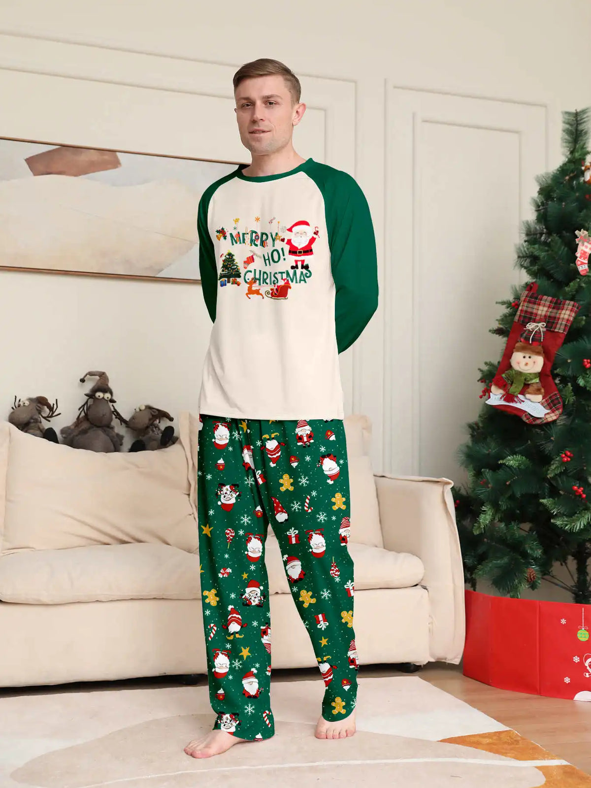 Christmas Family Matching Pajamas, Green Pattern Set for Mom, Dad & Kids