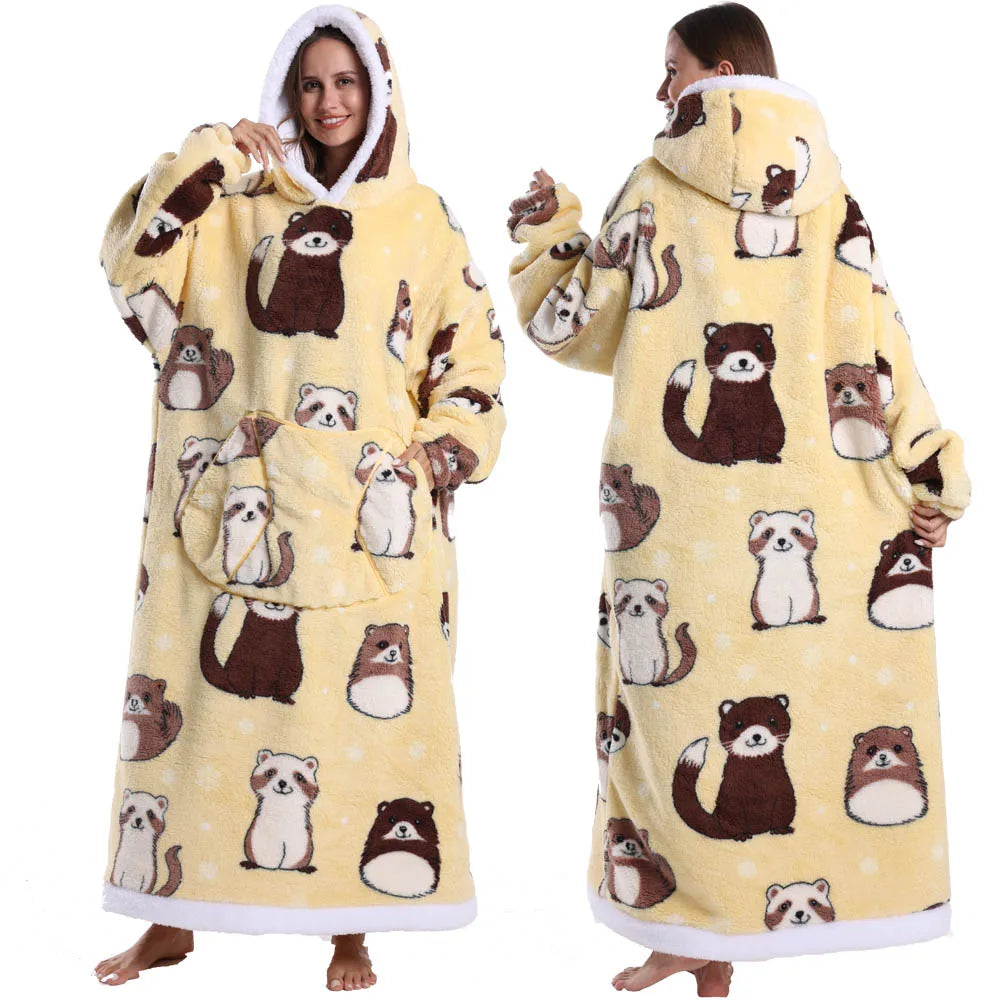Cartoon Wearable Blanket Hoodie for Adults