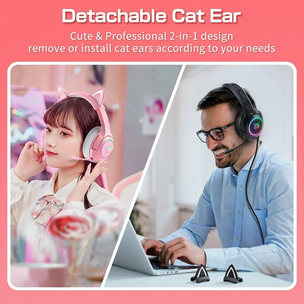 ONIKUMA K9 RGB Gaming Headset with Cat Ears & HD Mic