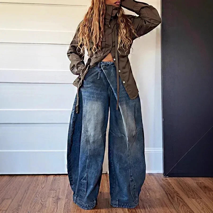 Women's Vintage Wide Leg Denim Jeans — Punk Streetwear Distressed
