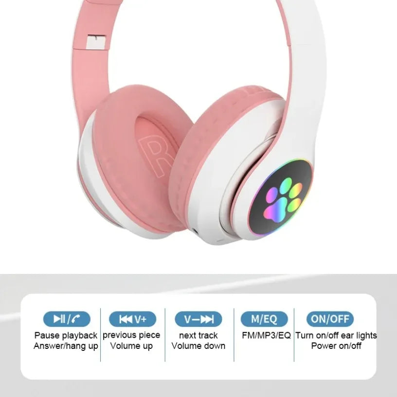 Cat Ears Bluetooth Headphones for Kids – Wireless LED Flash, Mic & TF Card Support