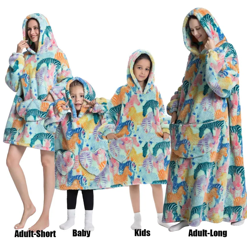 Oversized Cartoon Fleece Hoodie Blanket