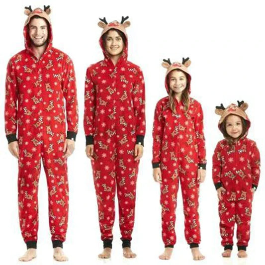 Christmas Family Matching Elk Print Onesie Pajamas