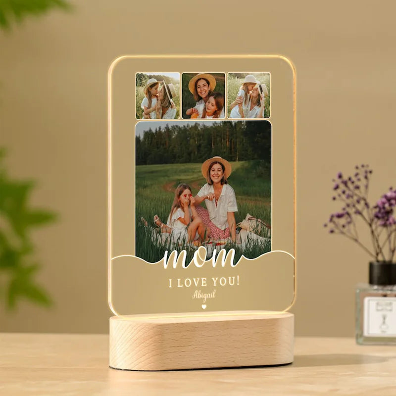 Personalized Acrylic Photo Night Light Plaque | Custom Mother's Day Gift