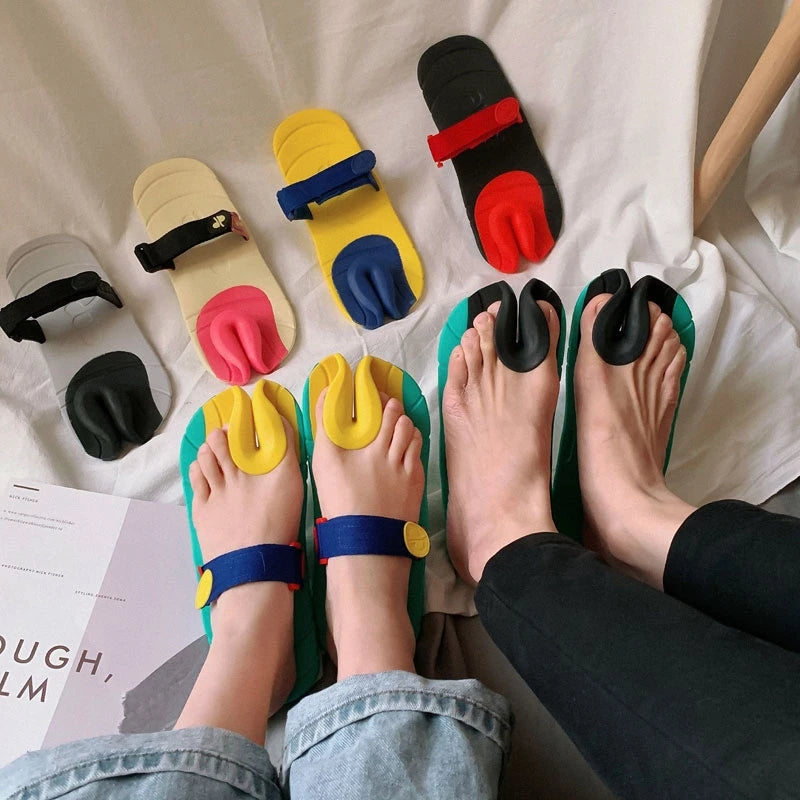 Unisex Comfortable Breathable Toe Separating Slippers Anti-Slip Fashionable Hollow out Design EVA Insole Rubber Outsole
