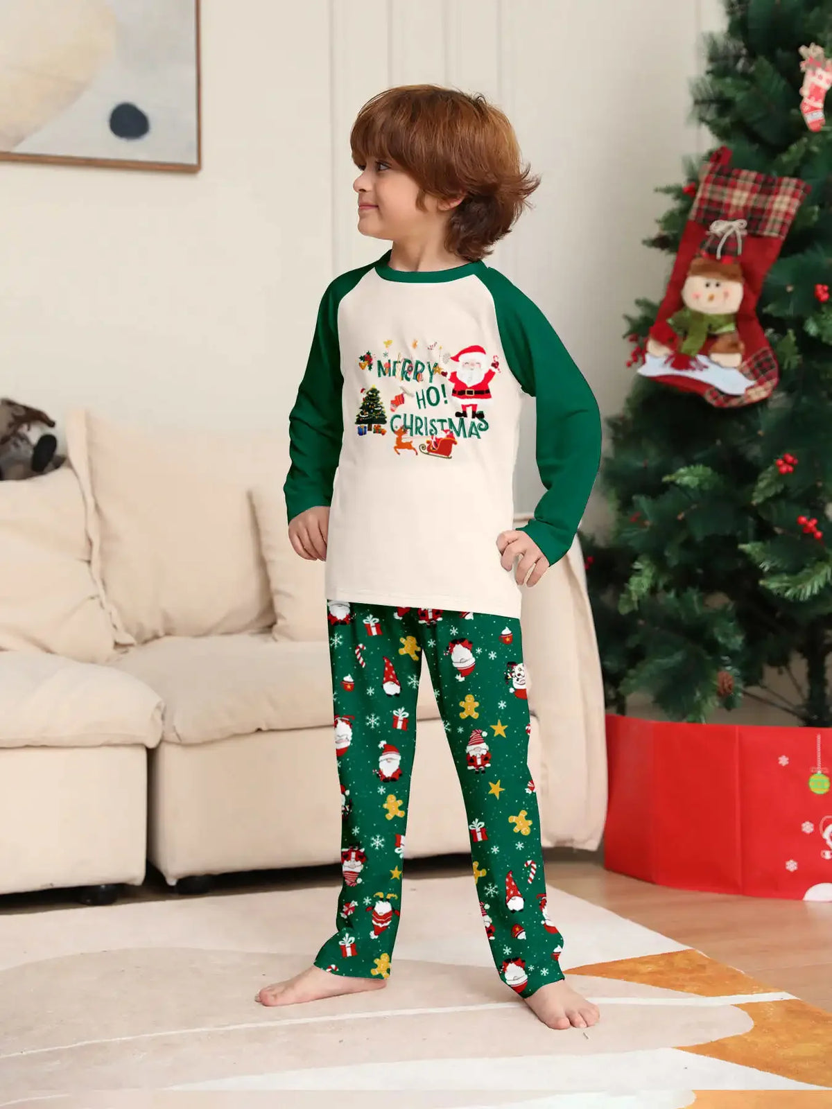 Christmas Family Matching Pajamas, Green Pattern Set for Mom, Dad & Kids