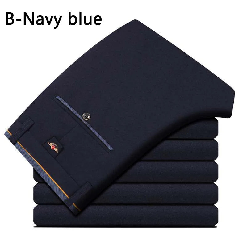 Men's Slim Straight Dress Pants – Elastic Waist Formal Trousers (Size 28–40)