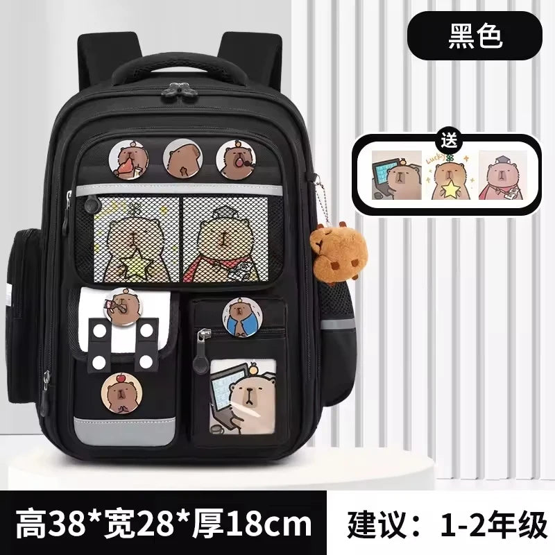 Capybara Kids Backpack — Large Capacity Anime School Bag for Boys & Girls