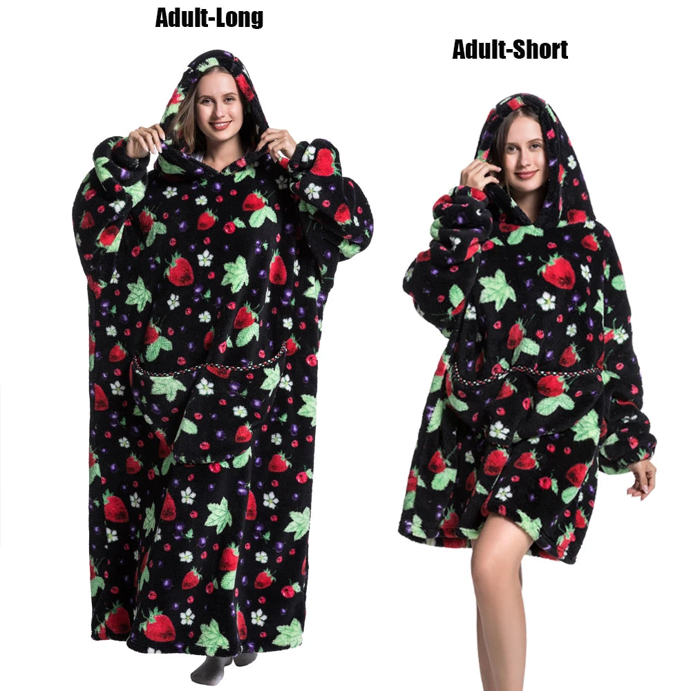 Cartoon Plush Wearable Blanket Hoodie for Adults