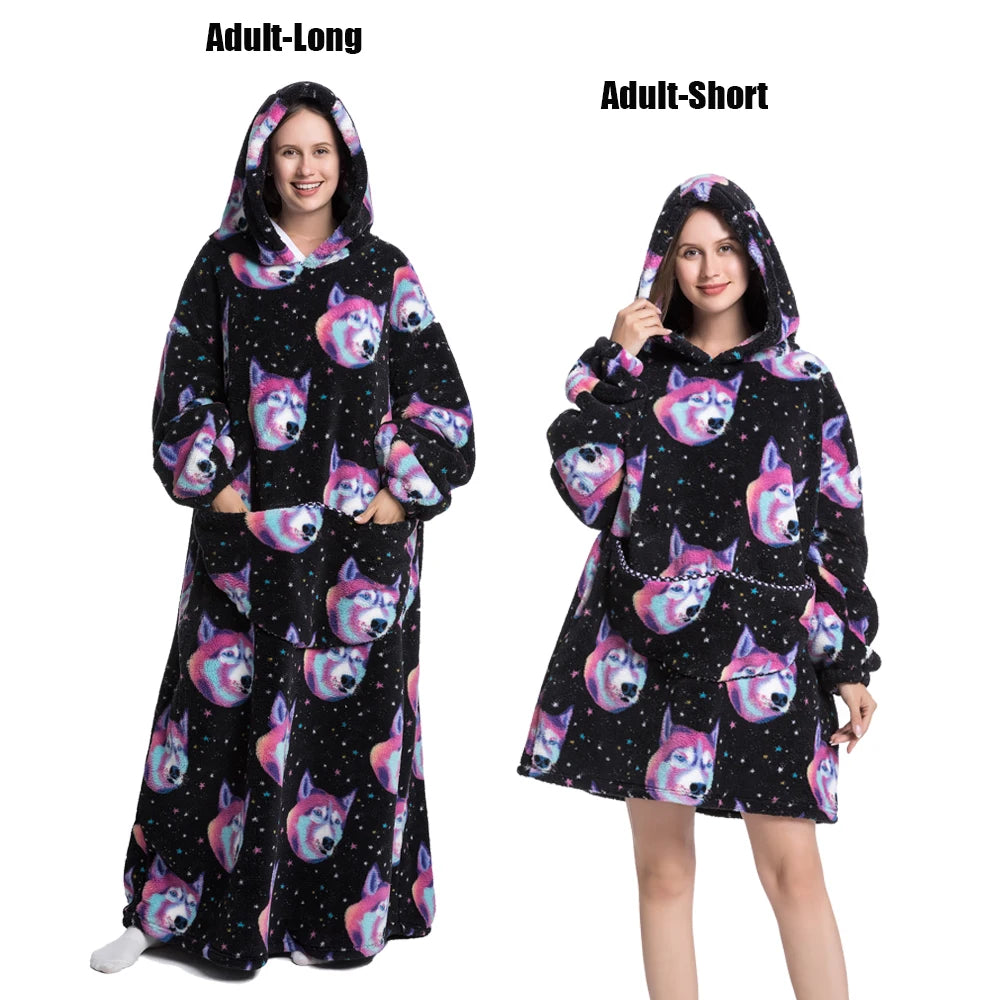 Cartoon Plush Wearable Blanket Hoodie for Adults