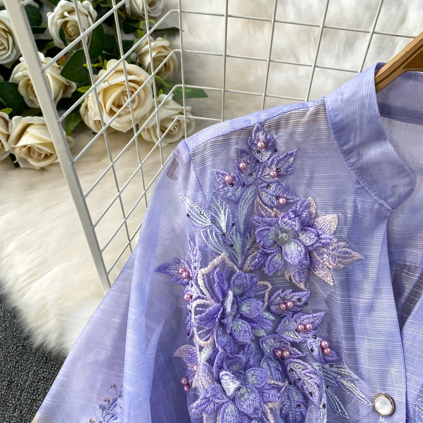 Elegant French Style round Neck Long Sleeve Dress Women's Spring Autumn Heavy Work Floral Embroidery A-Line Skirt Dress