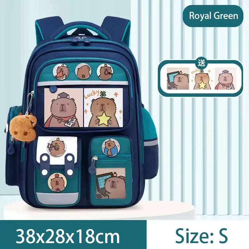 Capybara Kids Backpack — Large Capacity Anime School Bag for Boys & Girls