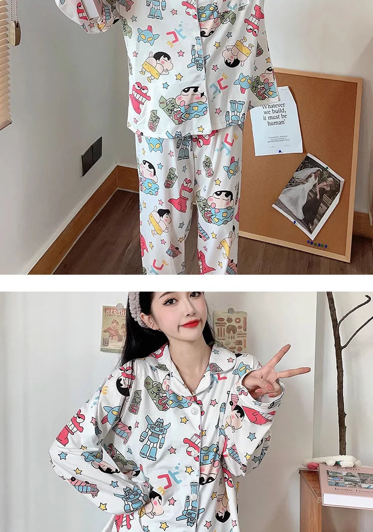 Cute Crayon Shin-Chan Pajamas Two-Piece Set — Women's Cartoon Loungewear