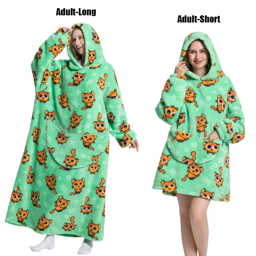 Cartoon Plush Wearable Blanket Hoodie for Adults