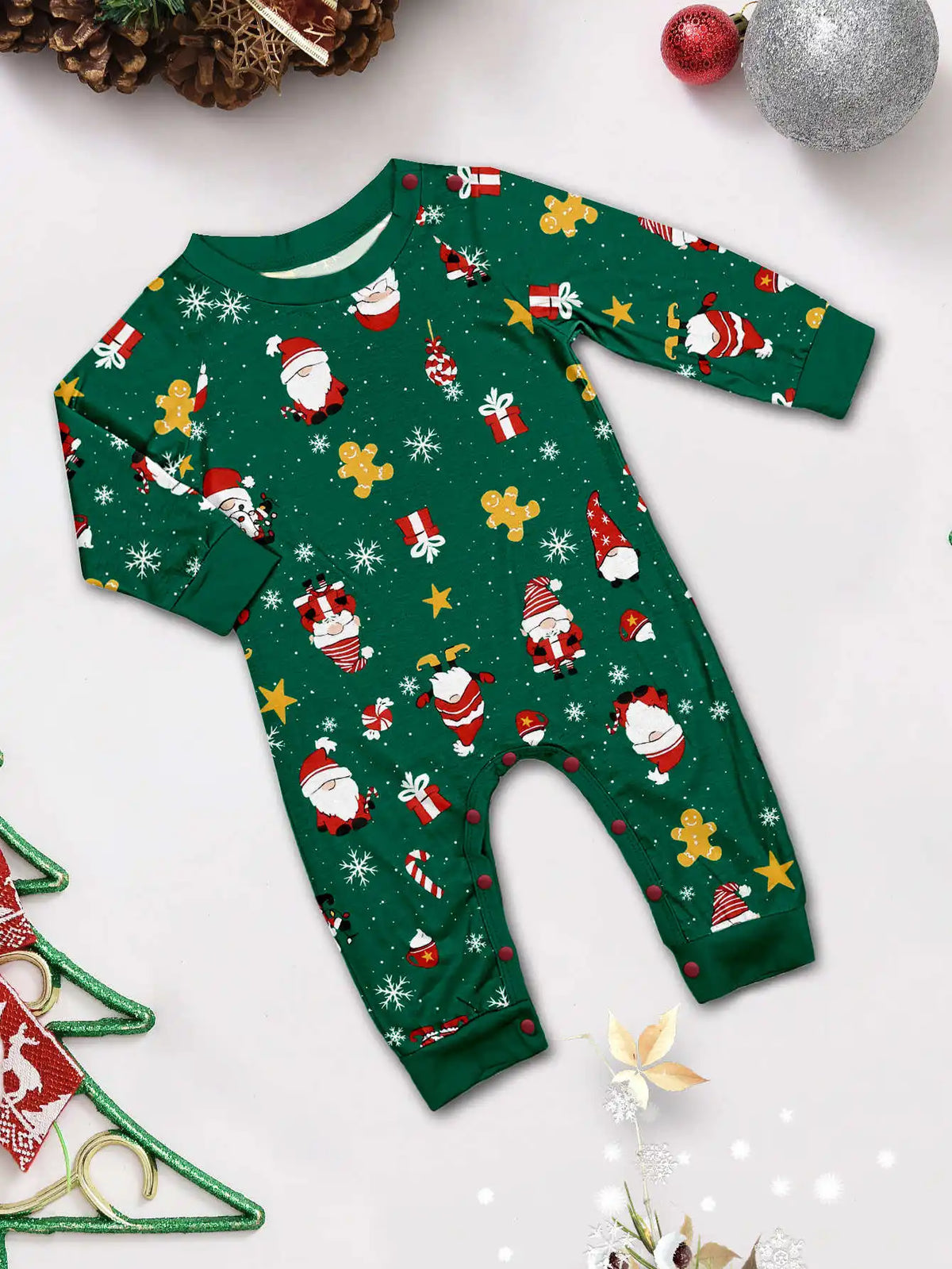 Christmas Family Matching Pajamas, Green Pattern Set for Mom, Dad & Kids