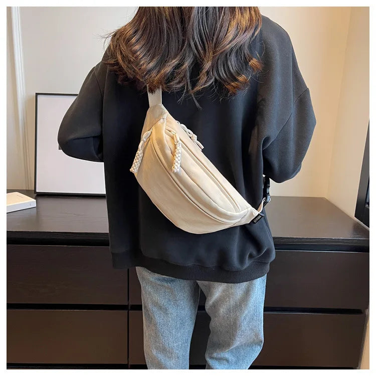 Fashion Nylon Crossbody Bags for Women Chest Bags Sling Waist Pack Canvas Waist Bag Casual Fanny Packs Sport Half Moon Belt Bag