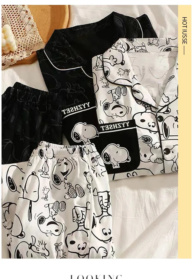 Snoopy Cartoon Pajamas Set — Soft Milk Silk Sleepwear for Men & Women